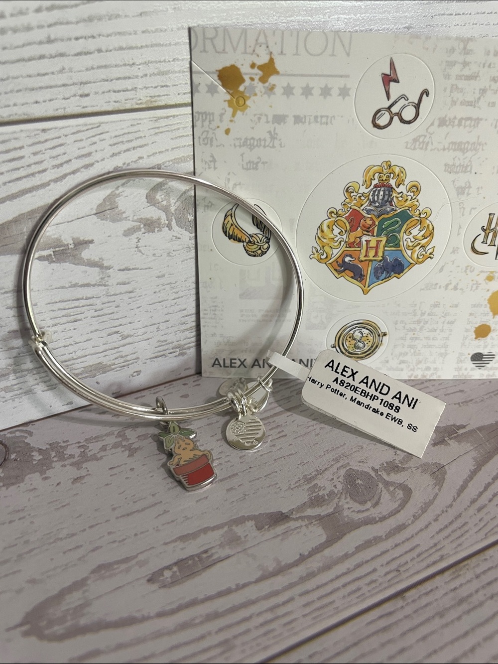 Alex and Ani 925 Sterling Silver Bangle with Mandrake Charm